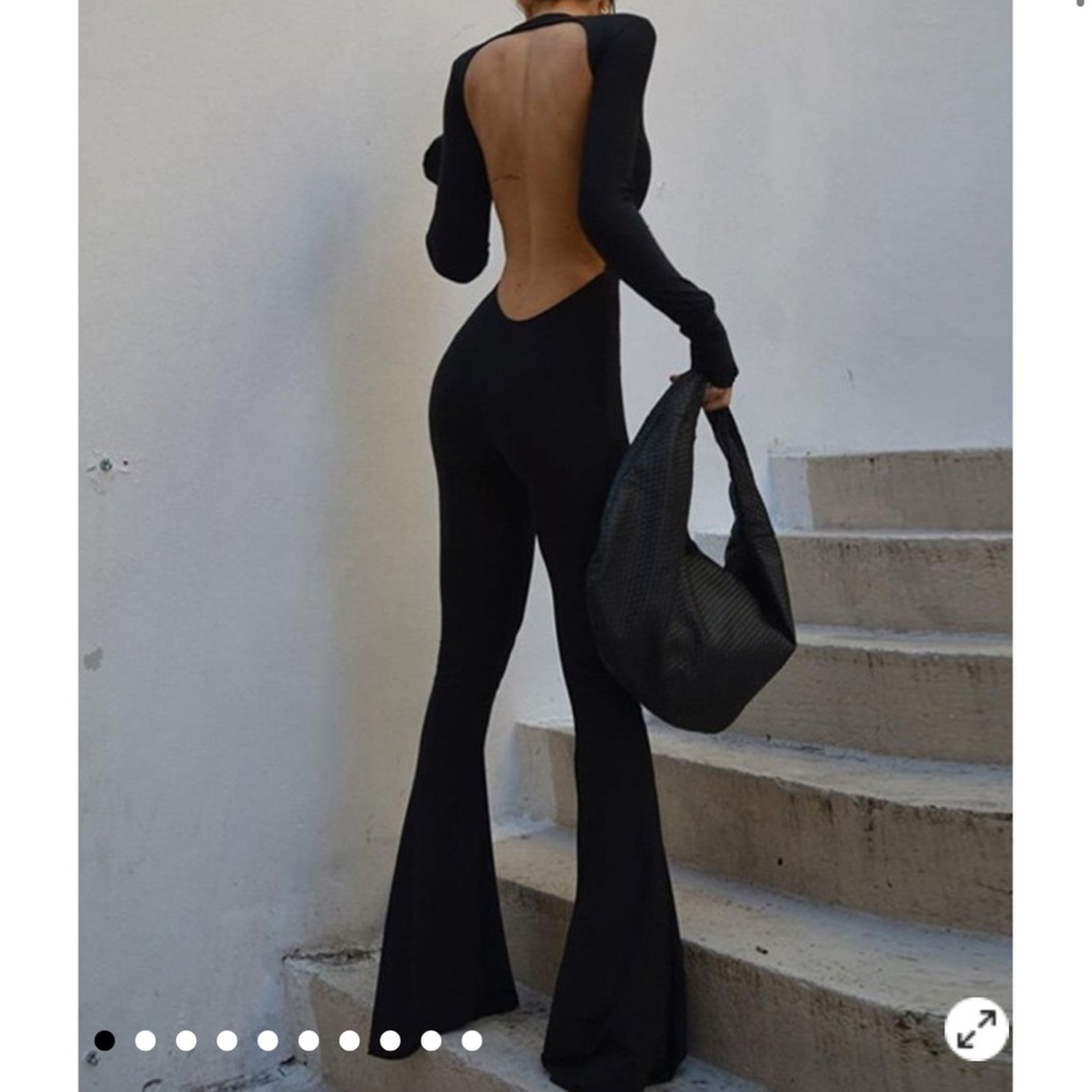 Backless long sleeve flare jumpsuit